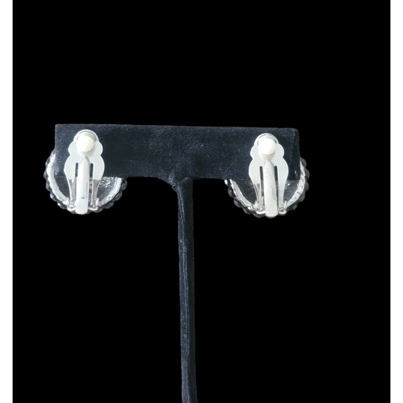 Vintage Pave Rhinestone Clip on Earrings Signed Made in USA - Picture 5 of 11